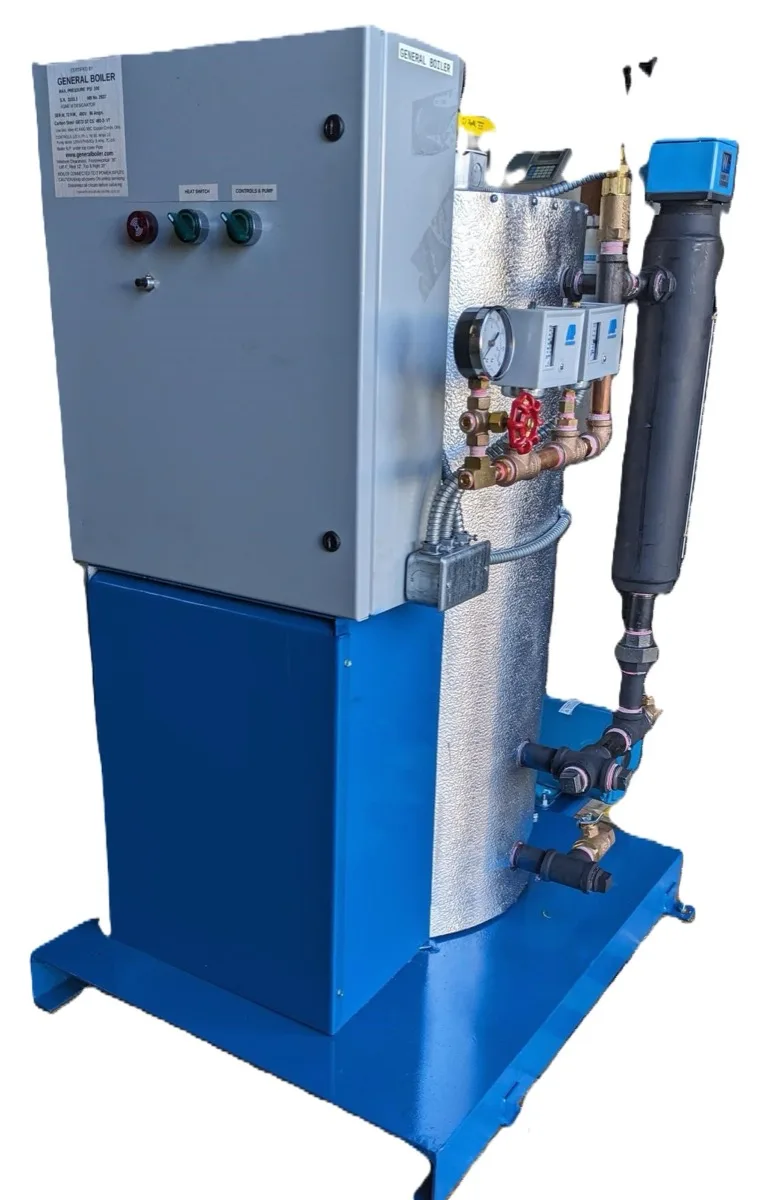 Vertical electric steam boiler with carbon steel vessel